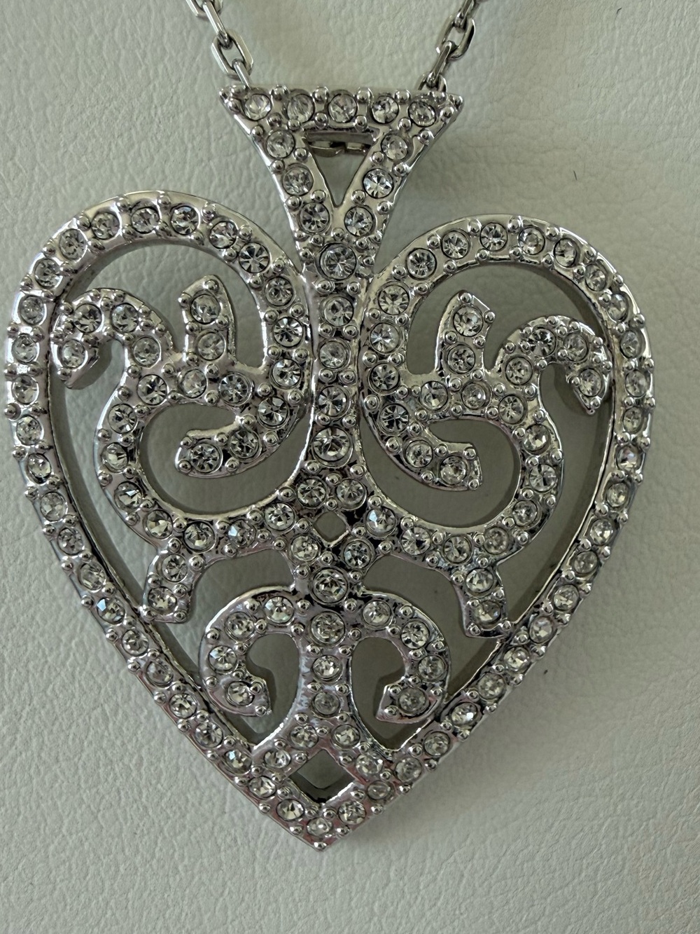 Swarovski Silver Clear Crystal Heart Filigree Pendant Necklace